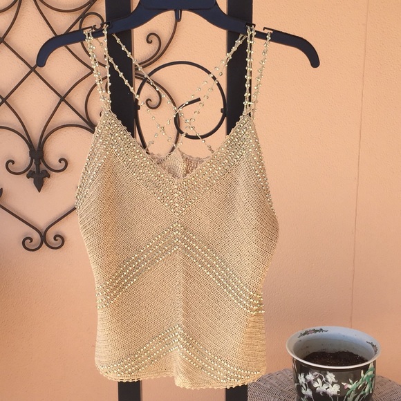 Tops - Beaded Gold Knit Top